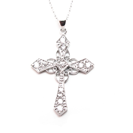 Antique Cubic Zirconia Sterling Cross Pendant - Click Image to Close